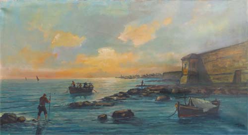 Quadro di  Millus (Mario Illusi) Marina di Livorno - olio tela 