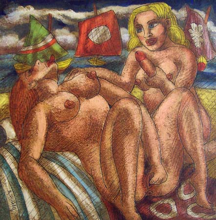 Quadro di Roberto Sguanci Le amiche - Pittori contemporanei galleria Firenze Art